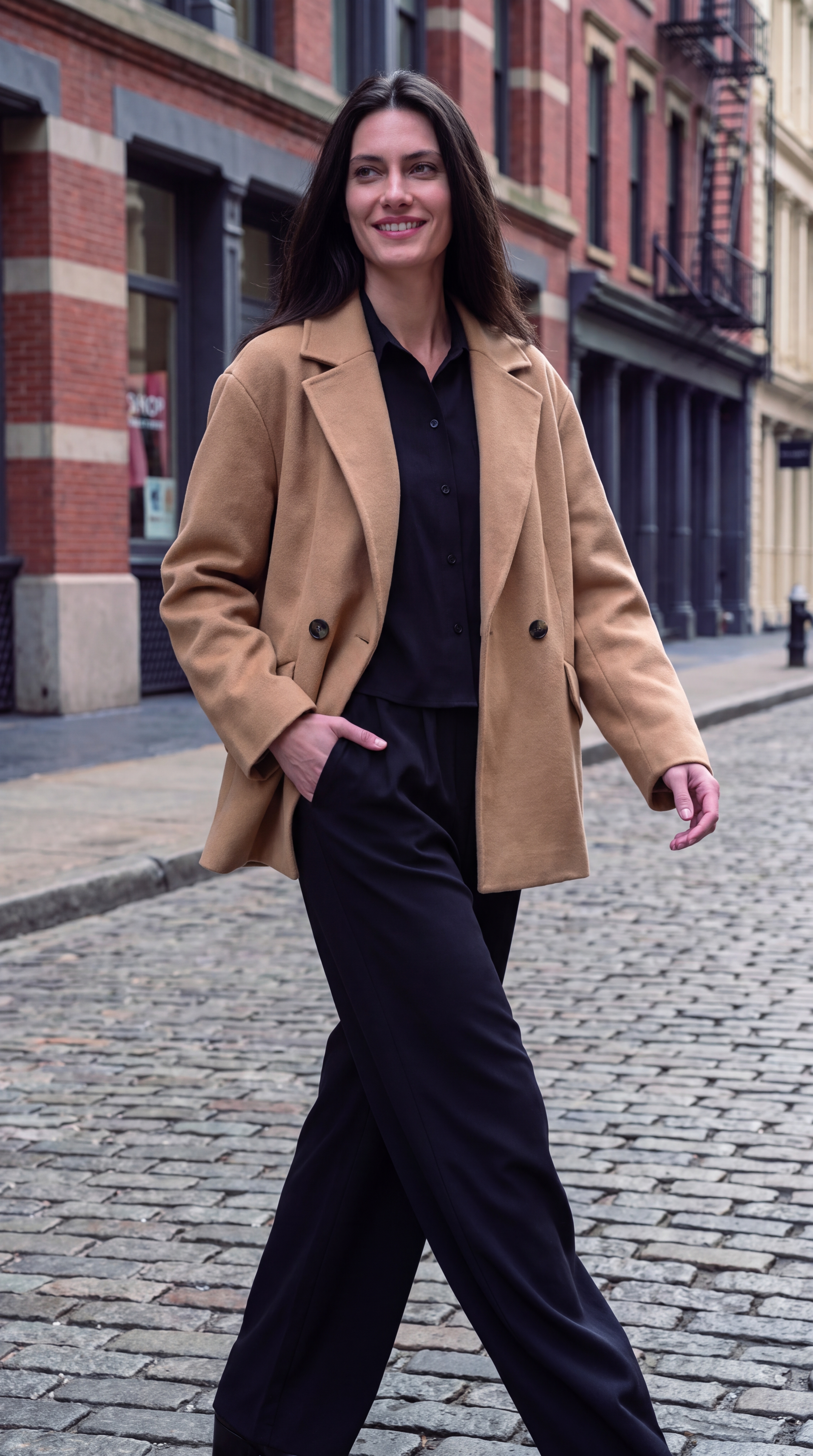 Dámsky prechodný kabát BROADWAY NYC FASHION - DARK CAMEL 9